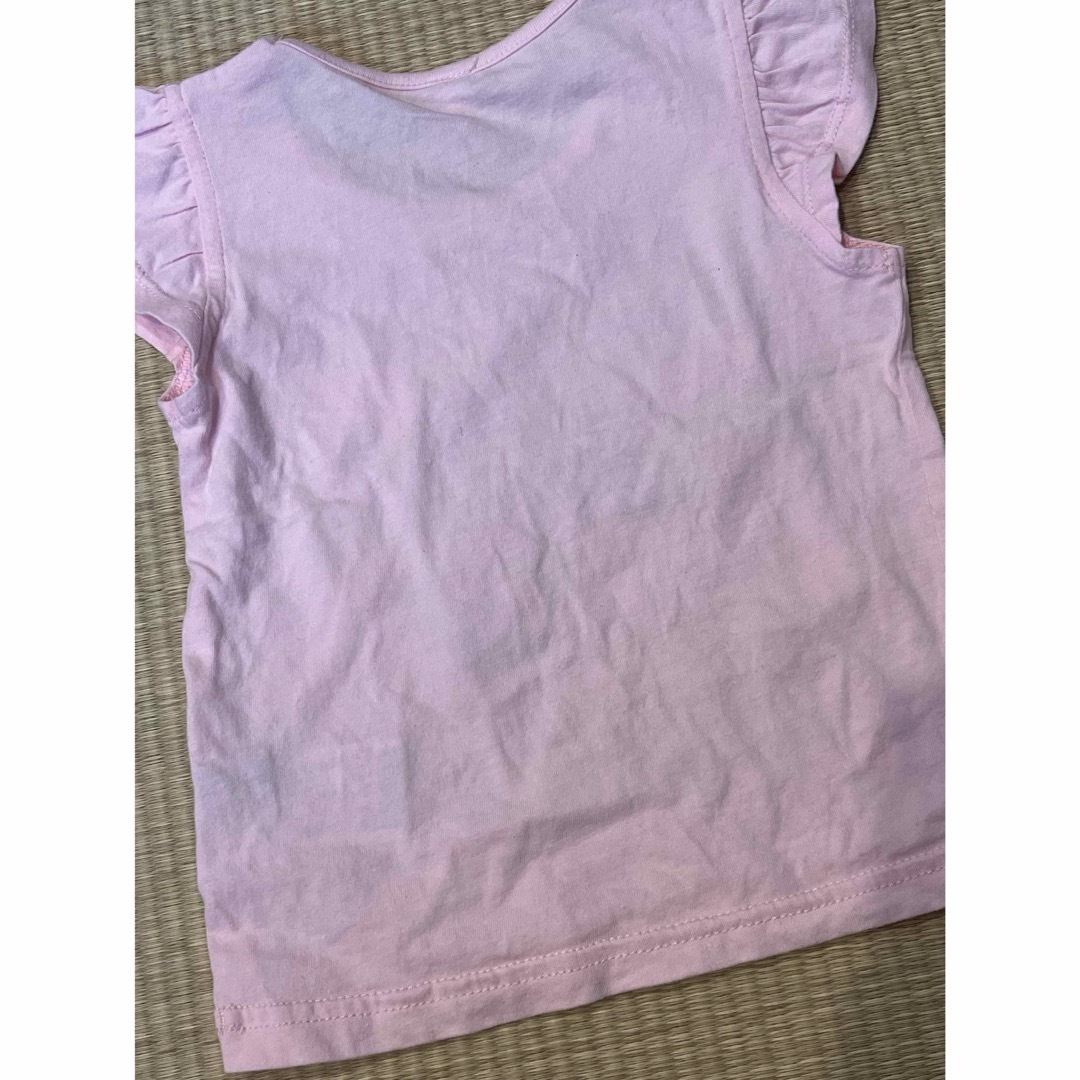 しまむら(シマムラ)のUSED品 ピンク リボン ハート 半袖トップス 半袖Tシャツ 90cm  キッズ/ベビー/マタニティのキッズ服女の子用(90cm~)(Tシャツ/カットソー)の商品写真