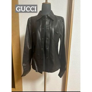 グッチ(Gucci)の【新品、未使用】　GUCCI グッチ　ラムレザーシャツ　黒　40 ９号　タグ付き(シャツ/ブラウス(長袖/七分))