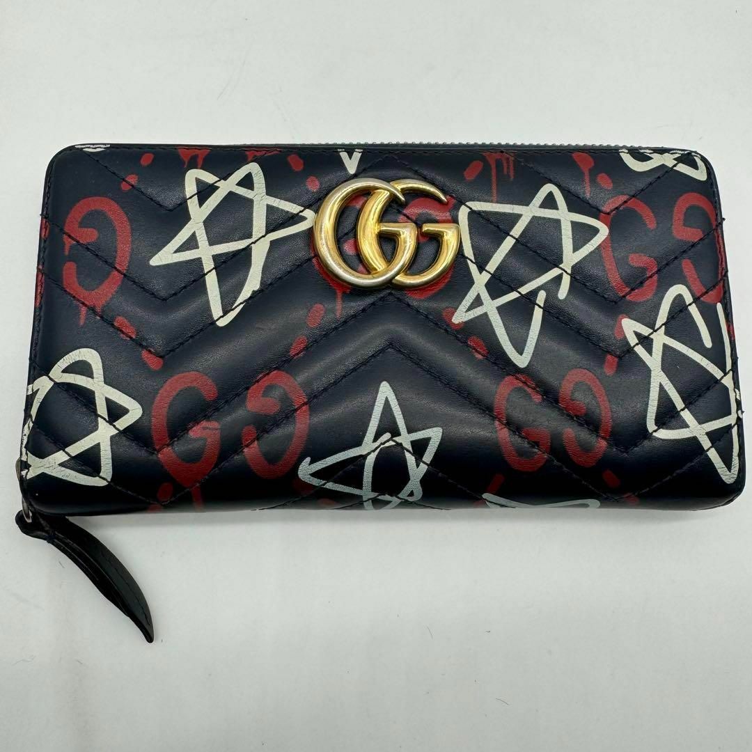 Gucci(グッチ)の【美品✨】グッチ GGゴースト 長財布 GGマーモント キルティング ネイビー メンズのファッション小物(長財布)の商品写真