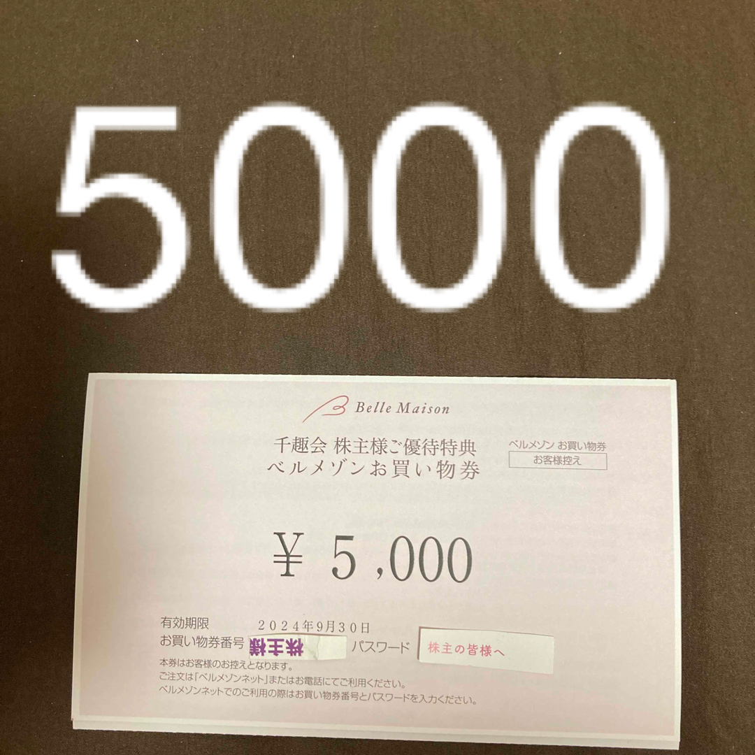 千趣会 株主優待5000円分　ベルメゾン チケットの優待券/割引券(ショッピング)の商品写真