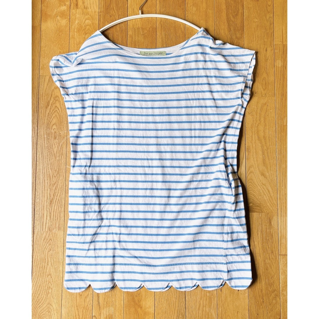 Dot&Stripes CHILDWOMAN(ドットアンドストライプスチャイルドウーマン)の限定セール！ ドットアンドストライプス ボーダーカットソー スカラップ ワンピ  レディースのトップス(Tシャツ(半袖/袖なし))の商品写真