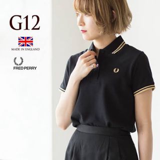 フレッドペリー(FRED PERRY)のフレッドペリー イングランド製 レディース ポロシャツ リブライン 黒×金 S (ポロシャツ)