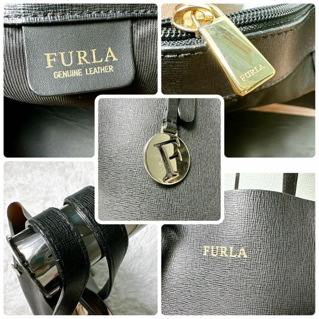 美品】フルラ トートバッグ サリー M ロゴ刻印 レザー A4可 ブラック 美品】フルラ トートバッグ サリー M ロゴ刻印 レザー A4可 ブラック