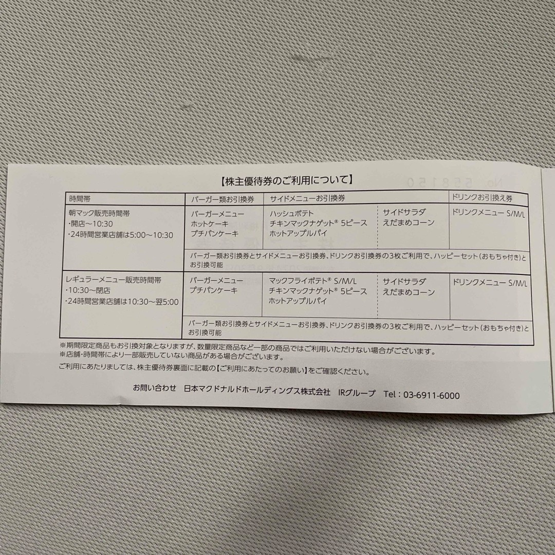 マクドナルド(マクドナルド)のマクドナルド株主優待券2冊 チケットの優待券/割引券(フード/ドリンク券)の商品写真