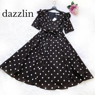 ダズリン(dazzlin)のdazzlin ダズリン ドット フレア ロングワンピース Aライン リボン 黒(ロングワンピース/マキシワンピース)