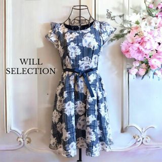 ウィルセレクション(WILLSELECTION)のウィルセレクション ローズオパール フレアワンピース　花柄　ウエストリボン(ひざ丈ワンピース)