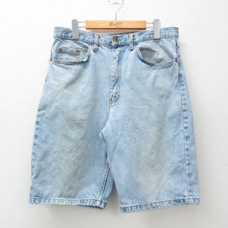 アメリカンイーグル(American Eagle)のW33★古着 アメリカンイーグル American Eagle ハーフ パンツ ショーツ メンズ 90年代 90s コットン USA製 タロン 紺 ネイビー デニム 【spe】 24apr03 中古 ボトムス 短パン ショーパン ショート(ワークパンツ/カーゴパンツ)