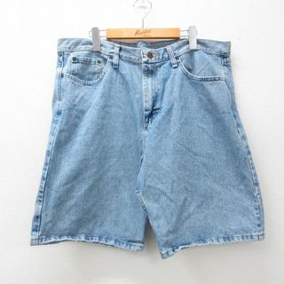 W38★古着 ラングラー Wrangler ショート パンツ ショーツ メンズ コットン 紺 ネイビー デニム 24apr03 中古 ボトムス 短パン ショーパン ハーフ