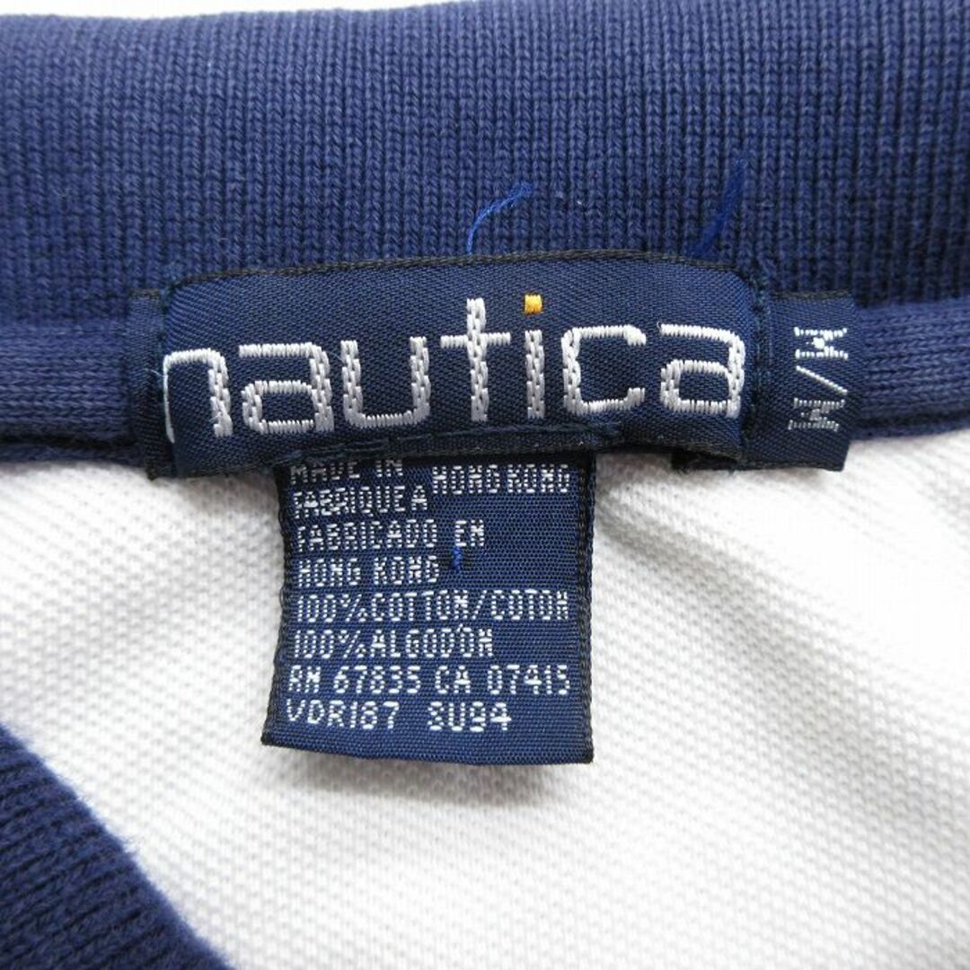 NAUTICA(ノーティカ)のXL★古着 ノーティカ NAUTICA 半袖 ブラント ポロ シャツ メンズ 90年代 90s 船 鹿の子 コットン 白他 ホワイト ボーダー 24apr03 中古 トップス メンズのトップス(ポロシャツ)の商品写真