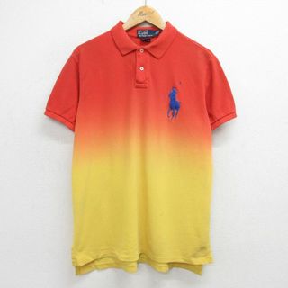 ラルフローレン(Ralph Lauren)のXL★古着 ラルフローレン Ralph Lauren 半袖 ブラント ポロ シャツ メンズ ビッグポニー 刺繍 ツートンカラー 鹿の子 コットン オレンジ他 24apr03 中古 トップス(ポロシャツ)