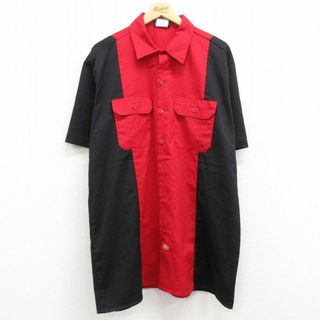 ディッキーズ(Dickies)のXL★古着 ディッキーズ Dickies 半袖 ワーク シャツ メンズ ツートンカラー 大きいサイズ ロング丈 黒他 ブラック 24apr03 中古 トップス(シャツ)