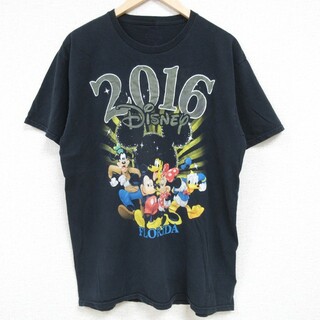 ディズニー(Disney)のL★古着 半袖 Tシャツ メンズ ディズニー DISNEY ミッキー MICKEY MOUSE クルーネック 黒 ブラック 24apr03 中古(Tシャツ/カットソー(半袖/袖なし))