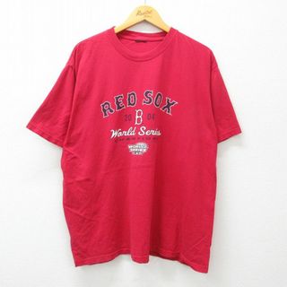 XL★古着 半袖 ビンテージ Tシャツ メンズ 00年代 00s MLB ボストンレッドソックス ワールドシリーズ 大きいサイズ クルーネック 赤 レッド メジャーリーグ ベースボール 野球 24apr03 中古(Tシャツ/カットソー(半袖/袖なし))