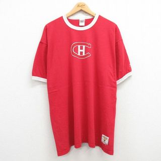 XL★古着 半袖 ビンテージ Tシャツ メンズ 00年代 00s NHL モントリオールカナディアンズ 大きいサイズ コットン クルーネック カナダ製 赤 レッド リンガー アイスホッケー 24apr03 中古(Tシャツ/カットソー(半袖/袖なし))