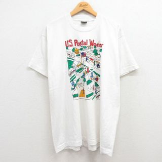 スクリーンスターズ(SCREEN STARS)のXL★古着 スクリーンスターズ 半袖 ビンテージ Tシャツ メンズ 80年代 80s 家 人 大きいサイズ クルーネック USA製 白 ホワイト 24apr03 中古(Tシャツ/カットソー(半袖/袖なし))