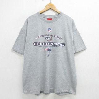 リーボック(Reebok)のXL★古着 リーボック REEBOK 半袖 ビンテージ Tシャツ メンズ 90年代 90s NFL ニューイングランドペイトリオッツ 大きいサイズ クルーネック USA製 グレー 霜降り アメフト スーパーボウル 24apr03 中古(Tシャツ/カットソー(半袖/袖なし))