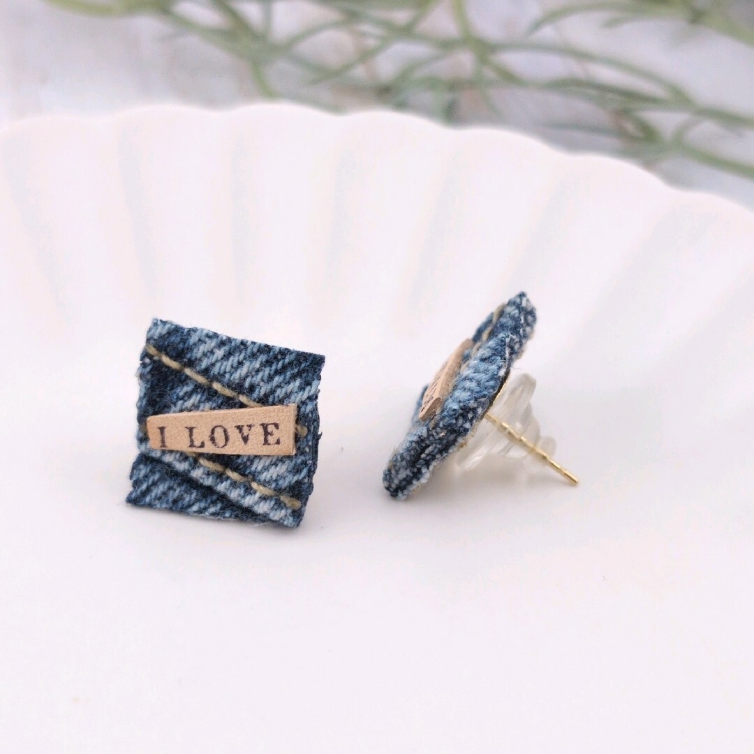 square denim ピアス ハンドメイドのアクセサリー(ピアス)の商品写真