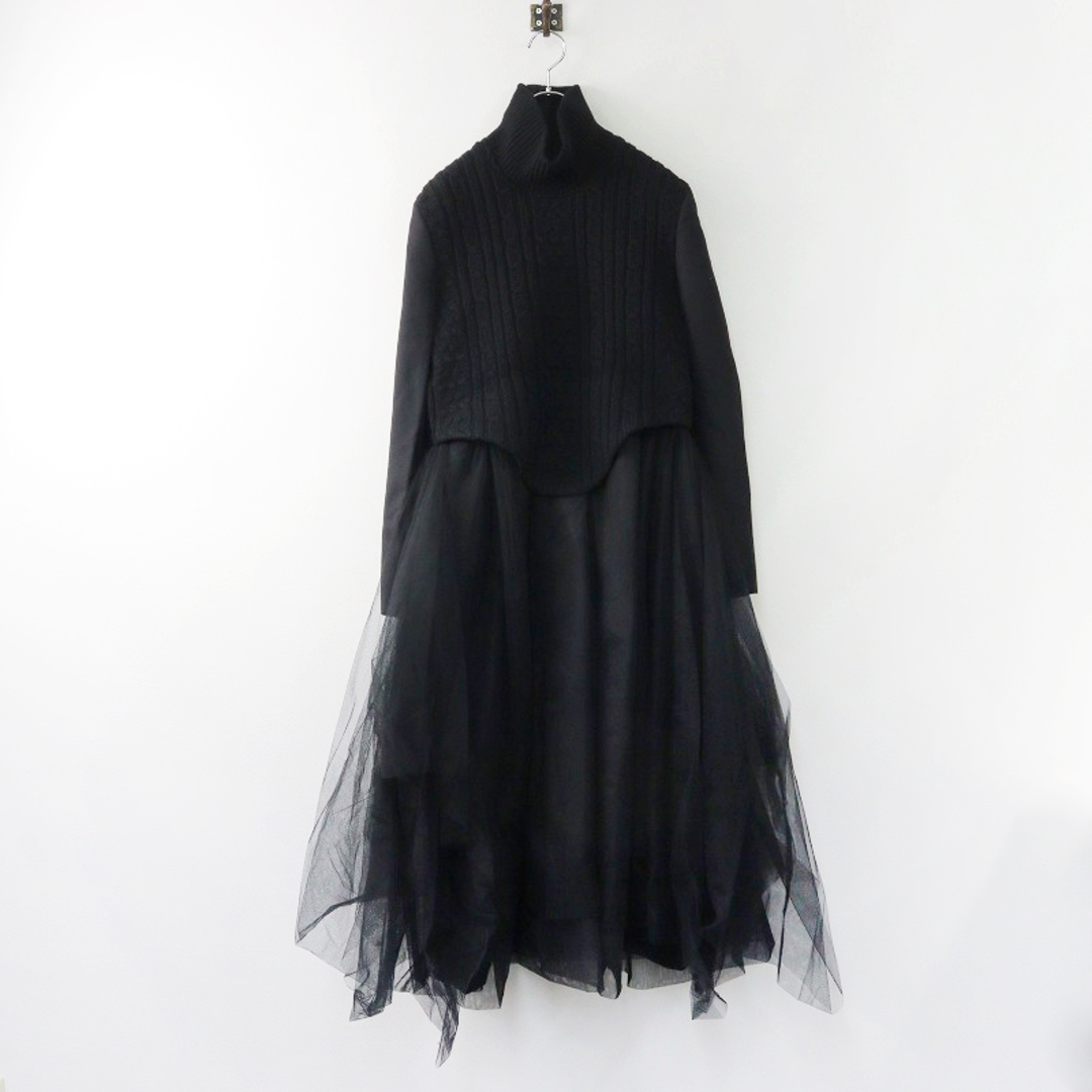 極美品 定価10万 AD2023 ノワール ケイ ニノミヤ noir kei ninomiya ニット切替チュールワンピース S/ブラック ジップ【2400013795579】 レディースのワンピース(その他)の商品写真