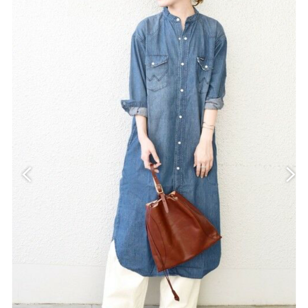 SHIPS(シップス)の【美品】　SHIPS別注Wrangler: ノーカラーデニムシャツワンピース◇ レディースのワンピース(ロングワンピース/マキシワンピース)の商品写真