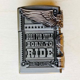 ハーレーダビッドソン(Harley Davidson)の3面連続メタル貼zippo型ガスライターガスライターハーレーダビッドソングレー(タバコグッズ)