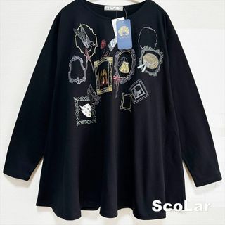 スカラー(ScoLar)の【ScoLar】おしゃれアイテムを飾った額縁刺繍 プルオーバー タグ付未使用(カットソー(長袖/七分))