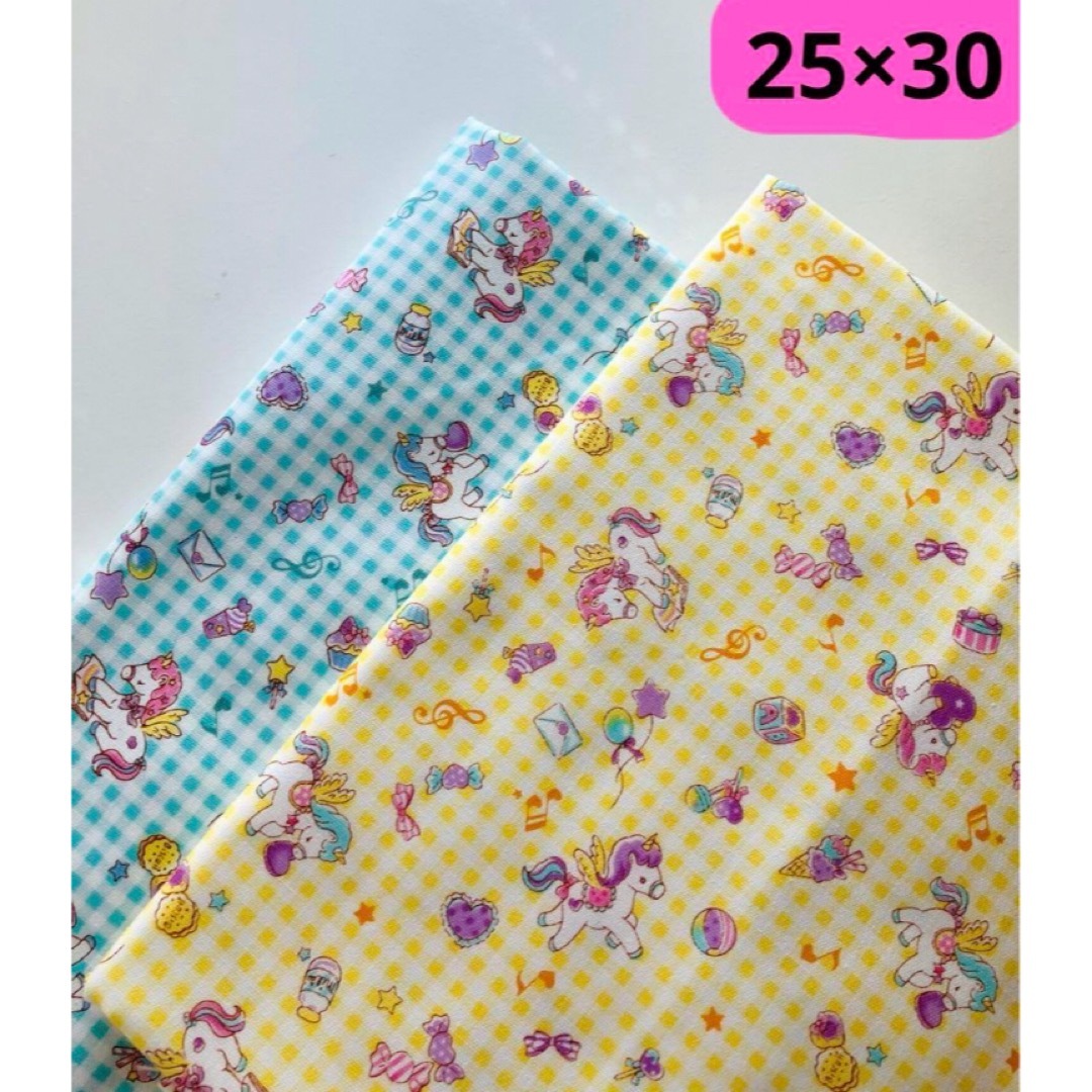 保育園幼稚園ランチョンマット25×30cm2枚ユニコーンギンガムチェック ハンドメイドのキッズ/ベビー(外出用品)の商品写真