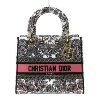 クリスチャンディオール(Christian Dior)のDIOR/ChristianDior(ディオール/クリスチャンディオール) ハンドバッグ レディース美品  レディディーライト ミディアムバッグ M0565OESO_M45E 白×黒×ピンク バタフライ アラウンド ザ ワールド エンブロイダリー/ゴールド金具 ジャガード(ハンドバッグ)