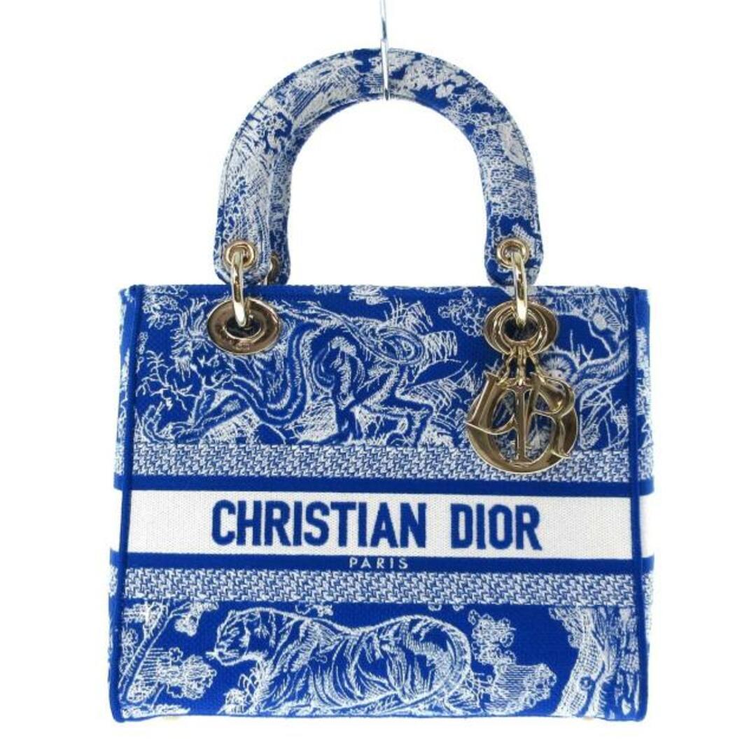 Christian Dior(クリスチャンディオール)のDIOR/ChristianDior(ディオール/クリスチャンディオール) ハンドバッグ レディース レディディーライト ミディアムバッグ ブルー×白 トワル ドゥ ジュイ エンブロイダリー/ゴールド金具 ジャガード レディースのバッグ(ハンドバッグ)の商品写真