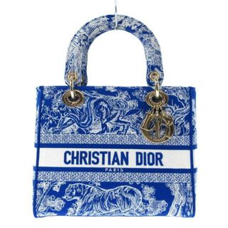 クリスチャンディオール(Christian Dior)のDIOR/ChristianDior(ディオール/クリスチャンディオール) ハンドバッグ レディース レディディーライト ミディアムバッグ ブルー×白 トワル ドゥ ジュイ エンブロイダリー/ゴールド金具 ジャガード(ハンドバッグ)