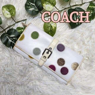 コーチ(COACH)のCOACH コーチ ドット柄 長財布 ベルト付 ホワイト シグネチャー 折財布(財布)