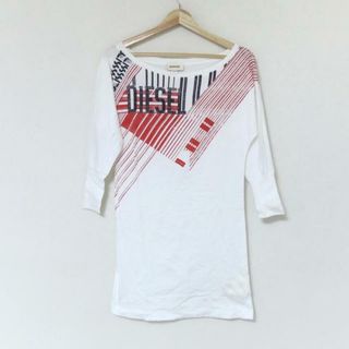 DIESEL(ディーゼル) ワンピース サイズXS レディース - 白×レッド×ネイビー クルーネック/長袖/ミニ/Tシャツワンピ