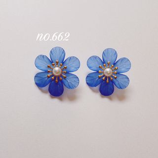 no.662 ブルー フラワー パール ピアス、イヤリング(イヤリング)