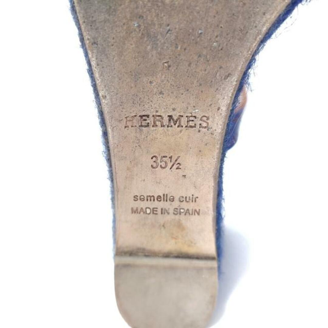 Hermes(エルメス)のHERMES(エルメス) サンダル 35 1/2 レディース - ダークネイビー ウェッジソール エナメル（レザー）×レザー×麻 レディースの靴/シューズ(サンダル)の商品写真