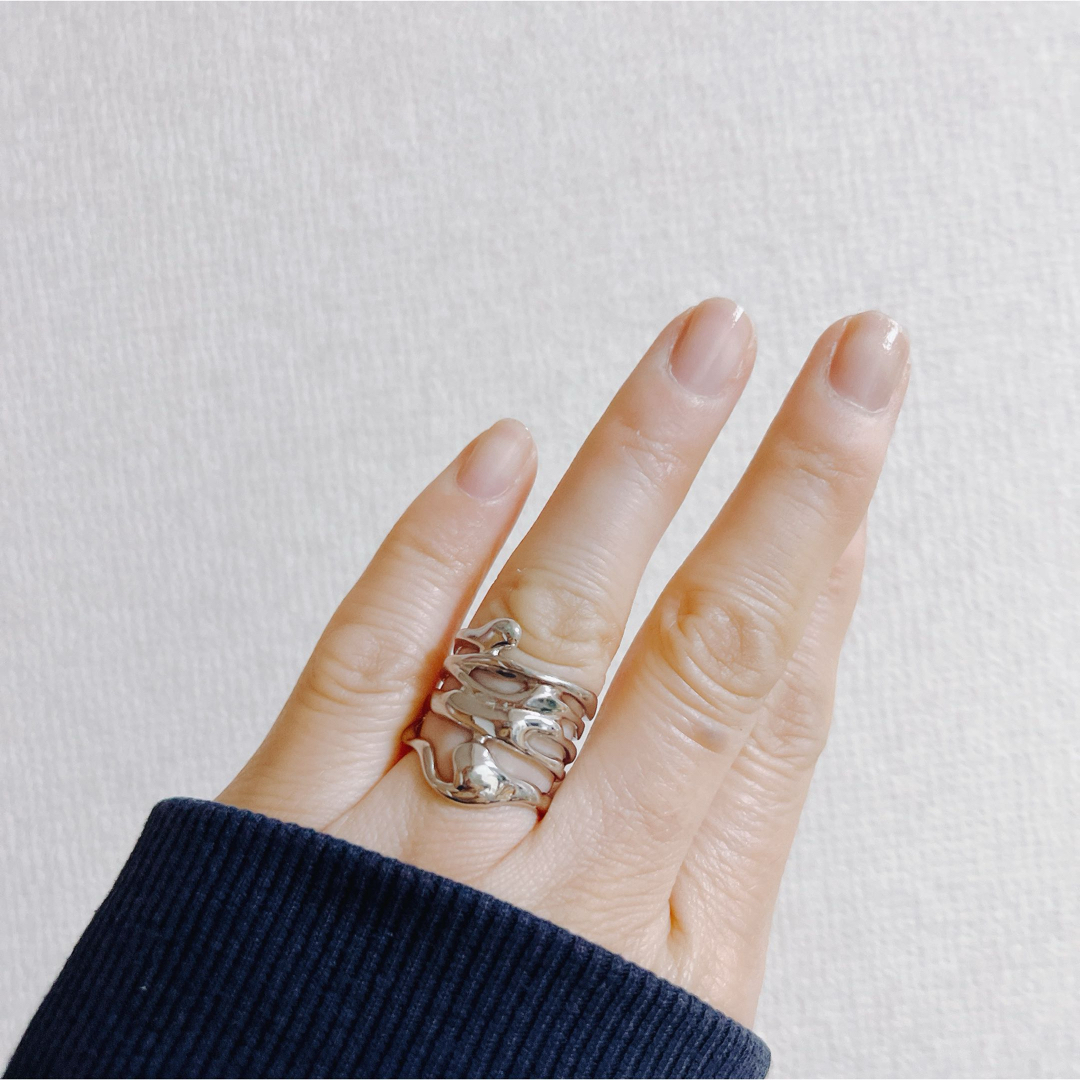 シルバーリング 925 銀 多重ワイド 溶岩 ワイド 不規則 韓国 指輪a メンズのアクセサリー(リング(指輪))の商品写真