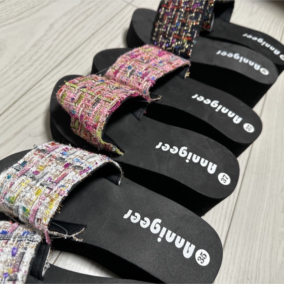 サンダル　ビーサン　厚底　ツイード　海　リゾート　美脚　7cmヒール　ピンク レディースの靴/シューズ(サンダル)の商品写真