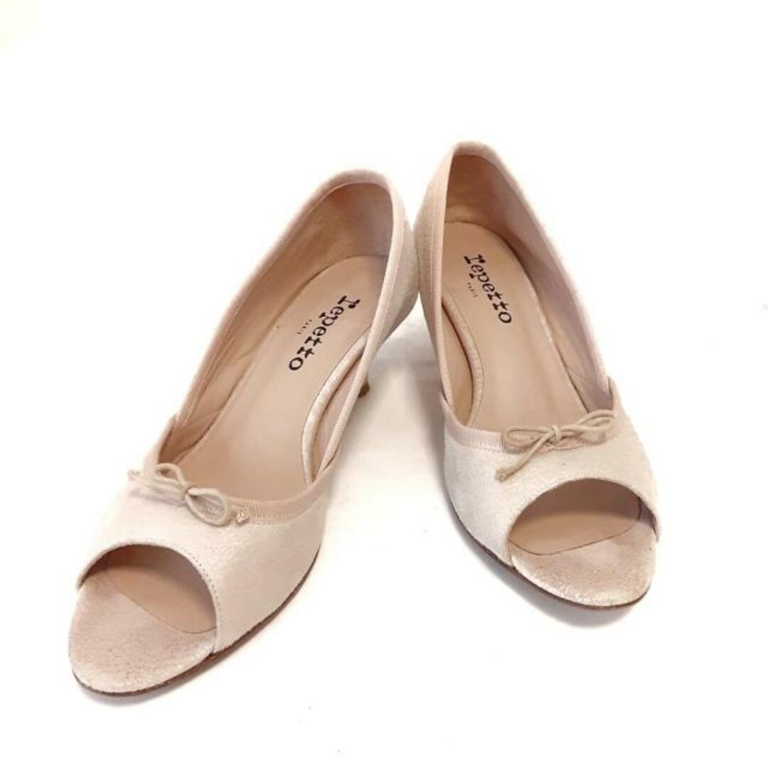 repetto(レペット)のrepetto(レペット) パンプス 39 レディース - ベージュ×ライトピンク オープントゥ レザー×化学繊維 レディースの靴/シューズ(ハイヒール/パンプス)の商品写真