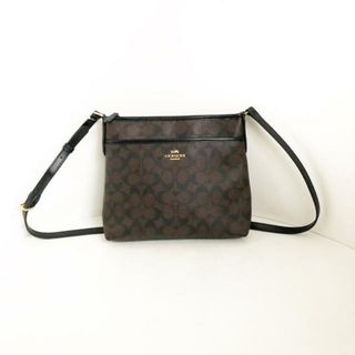 コーチ(COACH)のCOACH(コーチ) ショルダーバッグ シグネチャージップファイルクロスボディーショルダーバッグ F29210 ダークブラウン×黒 PVC(塩化ビニール)×レザー(ショルダーバッグ)