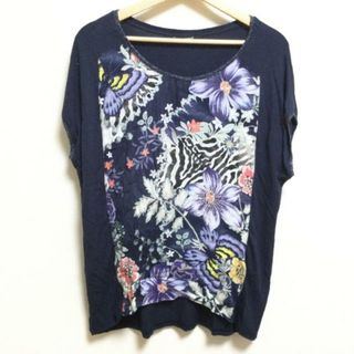 デシグアル(DESIGUAL)のDesigual(デシグアル) 半袖カットソー サイズXXL XL レディース - ダークネイビー×マルチ クルーネック/花柄/ラメ/ラインストーン(カットソー(半袖/袖なし))