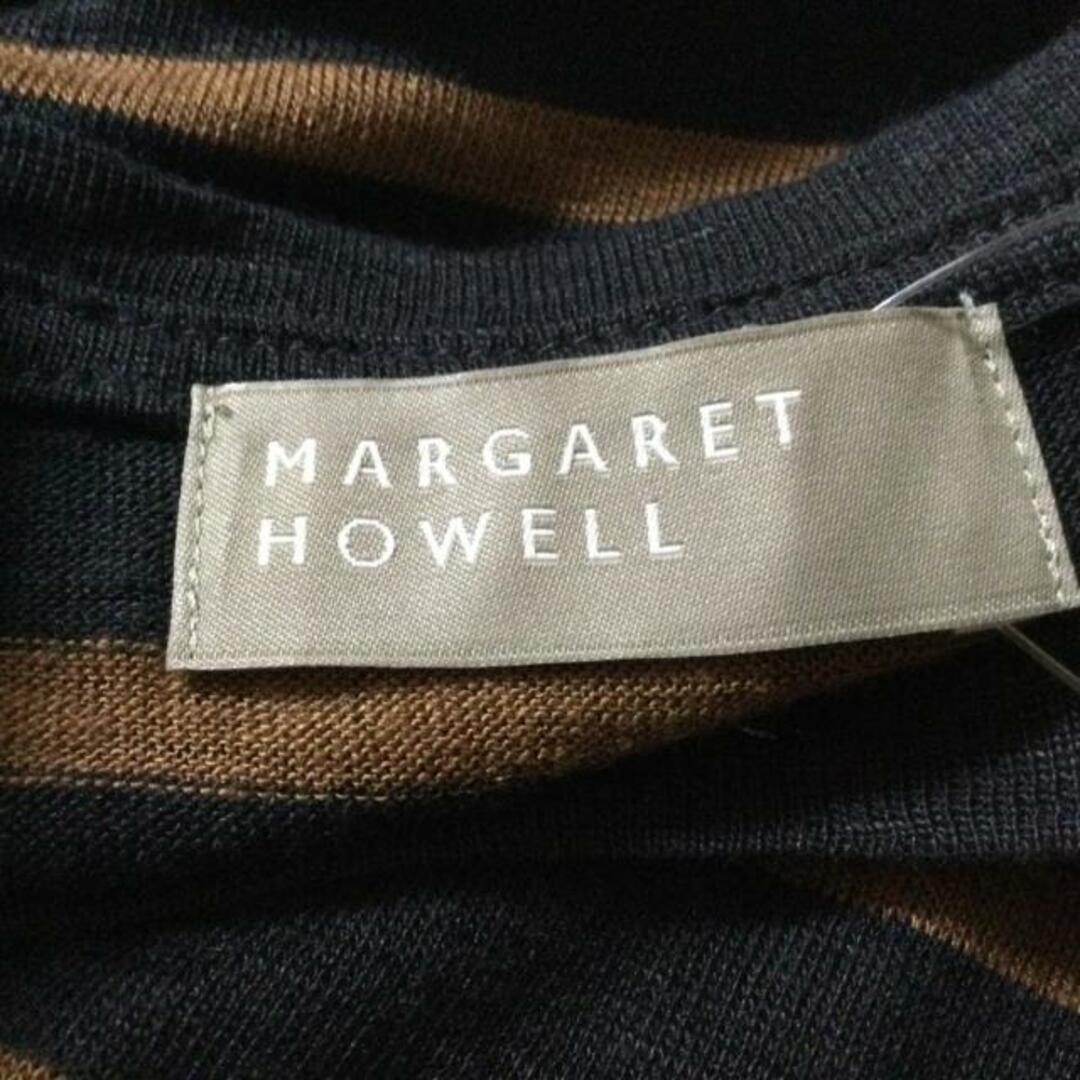 MARGARET HOWELL(マーガレットハウエル)のMargaretHowell(マーガレットハウエル) 半袖カットソー サイズ2 M レディース - 黒×ブラウン 麻/ボーダー レディースのトップス(カットソー(半袖/袖なし))の商品写真