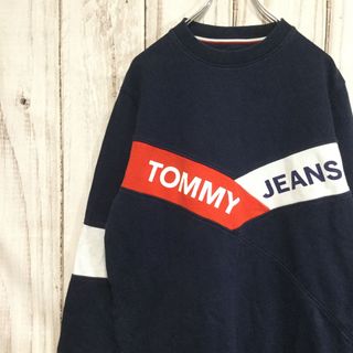 トミージーンズ(TOMMY JEANS)の【トミージーンズ ビッグロゴ長袖スウェット】 ロゴ刺繍 M ネイビー 古着(スウェット)