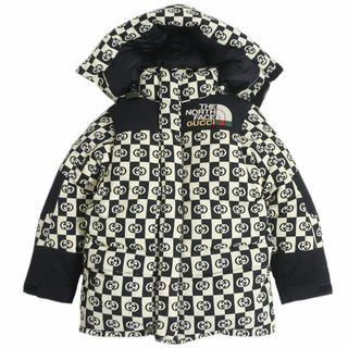 グッチ(Gucci)の極美品□22SS グッチ×ザ・ノースフェイス 663921 GGロゴ 総柄 エンブロイダリー WZIP フーデッド ダウンジャケット 白/黒 XS 正規品(ダウンジャケット)