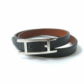 エルメス(Hermes)の美品★HERMES エルメス ビーアピ ドゥブルトゥール レザー ブレスレット／アクセサリー レディース 黒 / フォーヴ T4 フランス製 保管袋付(ブレスレット/バングル)