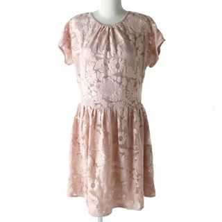 レッドヴァレンティノ(RED VALENTINO)の美品★正規品 RED VALENTINO レッドヴァレンティノ 花柄総レース ペチコート付き 半袖 膝丈 ワンピース レディース ピンクベージュ 44(ひざ丈ワンピース)