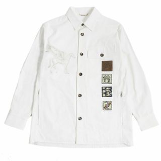 エルメス(Hermes)の未使用品□23SS HERMES/エルメス ICONES AU CARRE ホース エンブロイダリー ロゴワッペン 長袖シャツ/カバーオール ホワイト 46 仏製 正規(シャツ)