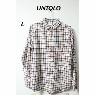 ユニクロ(UNIQLO)のプロフ必読UNIQLOチェックネルシャツホワイト×レッド/良品重宝L(シャツ/ブラウス(長袖/七分))