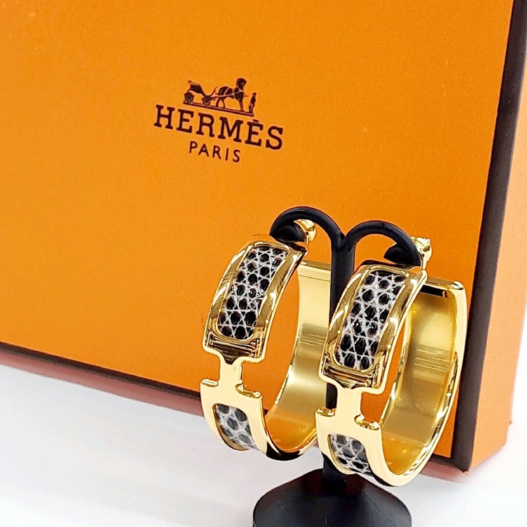 Hermes(エルメス)のエルメス HERMES リザード オランプ フープ ゴールド ピアス 箱付 レディースのアクセサリー(ピアス)の商品写真