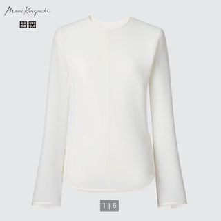 ユニクロ(UNIQLO)のシアークルーネックT（長袖） UNIQLO ユニクロ ロンT 透け(カットソー(長袖/七分))