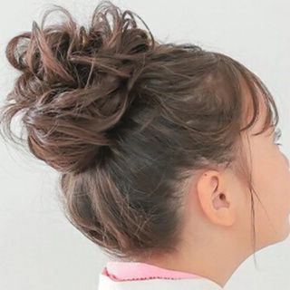 ウィッグ　お団子　カカオブラック　まとめ髪　簡単　ふわふわ　まとまる44(ヘアゴム/シュシュ)