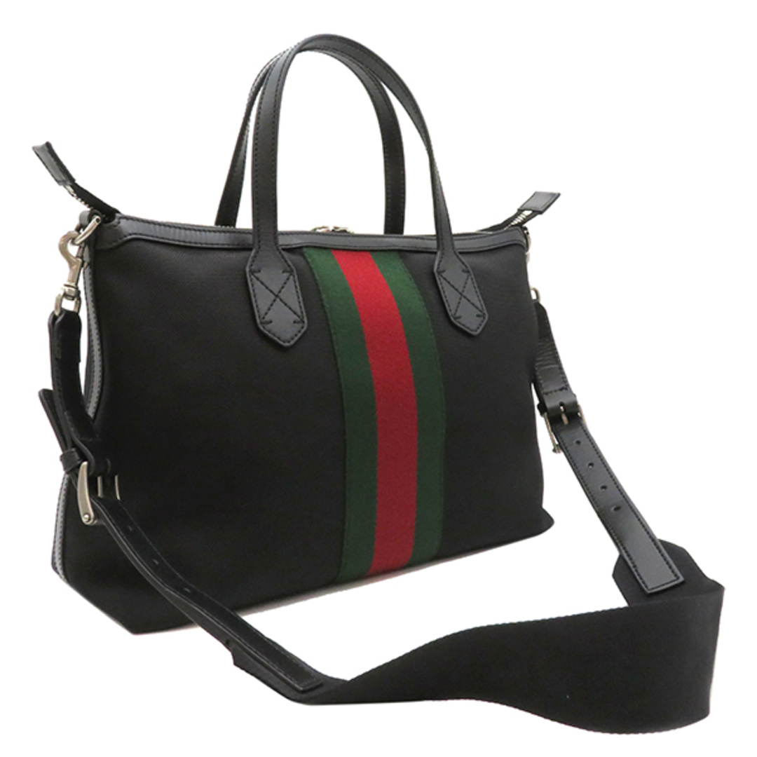 Gucci(グッチ)のグッチ GUCCI 2WAYバッグ シェリーライン トート キャンバス レザー ブラック シルバー金具 黒 緑 赤 ウェブ アウトレット品  630923 【保存袋】【中古】 メンズのバッグ(トートバッグ)の商品写真