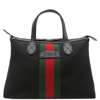 グッチ(Gucci)のグッチ GUCCI 2WAYバッグ シェリーライン トート キャンバス レザー ブラック シルバー金具 黒 緑 赤 ウェブ アウトレット品  630923 【保存袋】【中古】(トートバッグ)